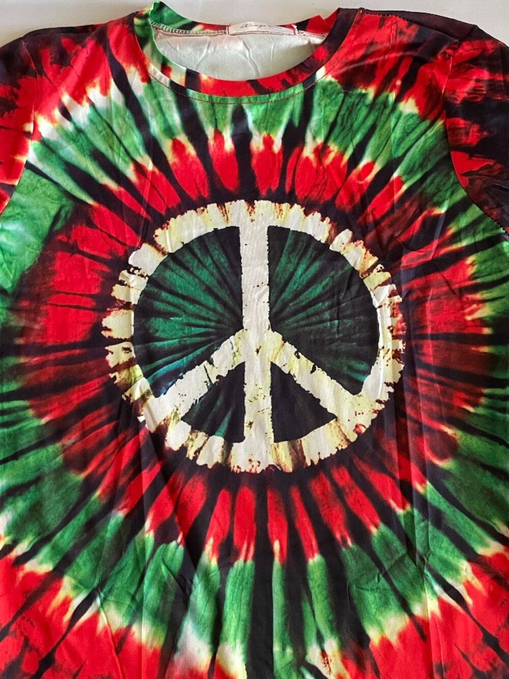 Tie-Dye Peace Sign T-Shirt – Red Green & Black
